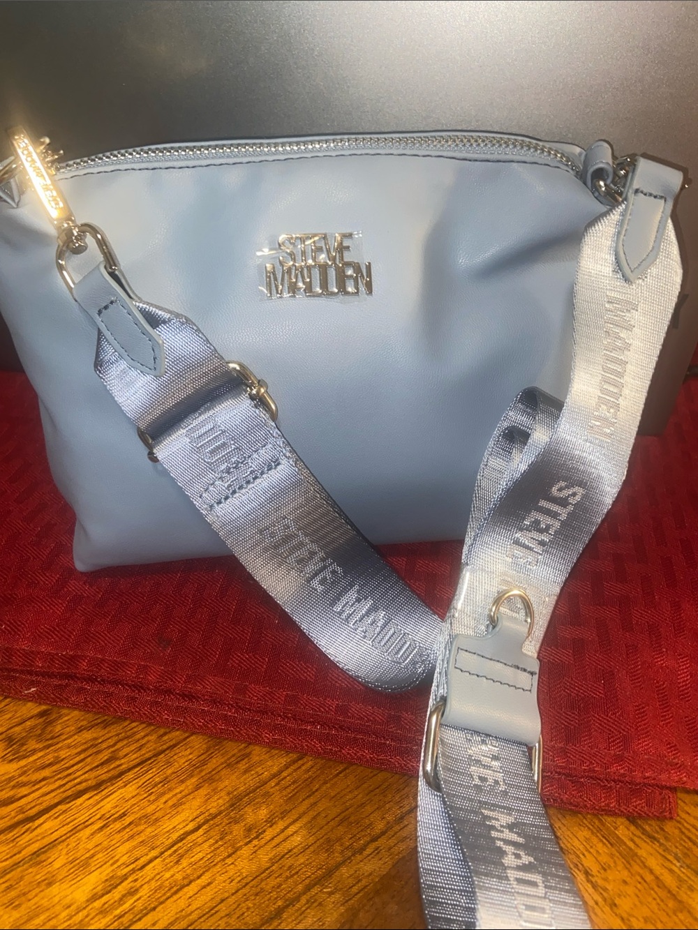 Steve Madden Powder Blue Crossbody with Branded Webbing Strap